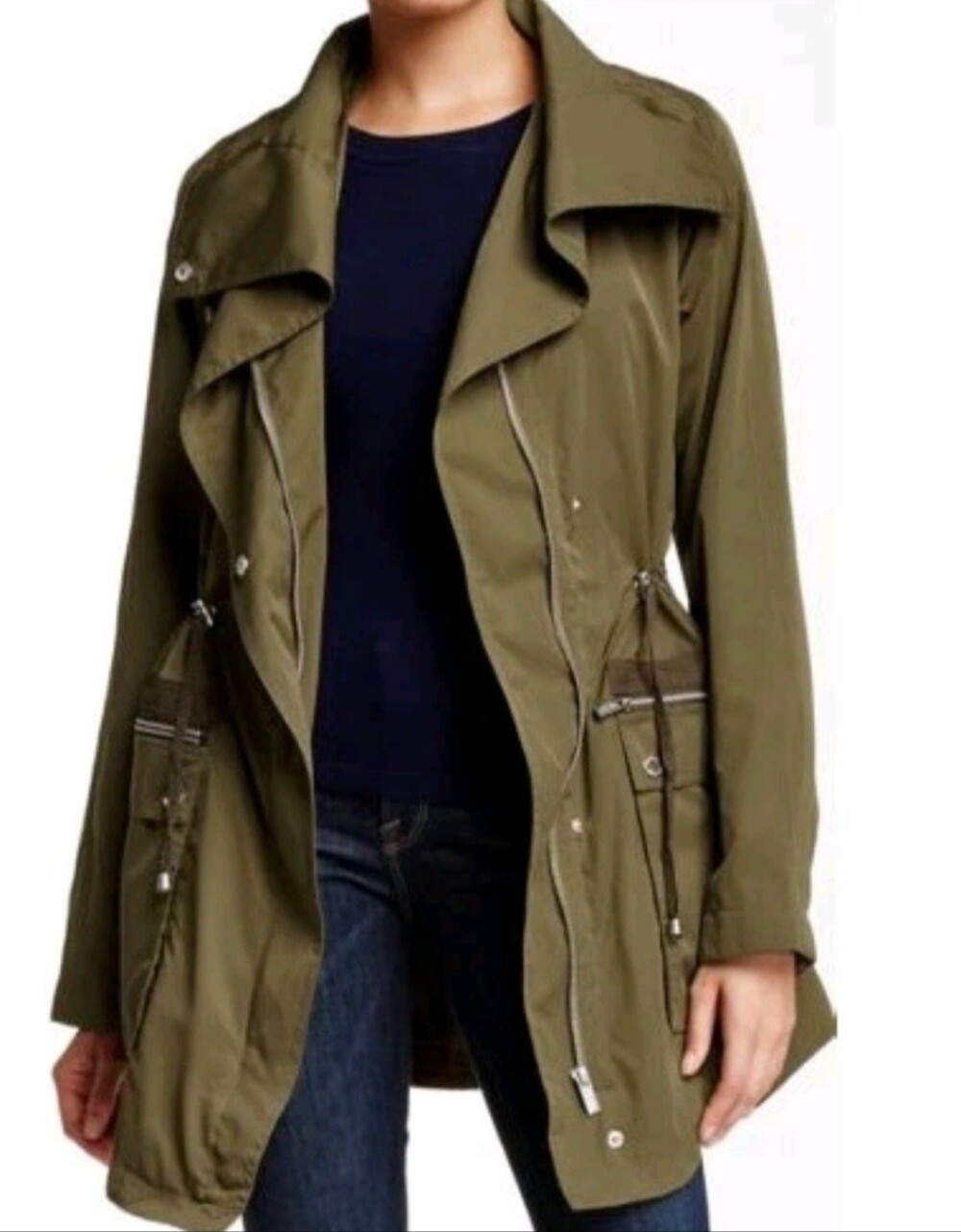 RACHEL Rachel Roy Oversized Collar Asymmetrical Anorak Army Green Utility Jacket